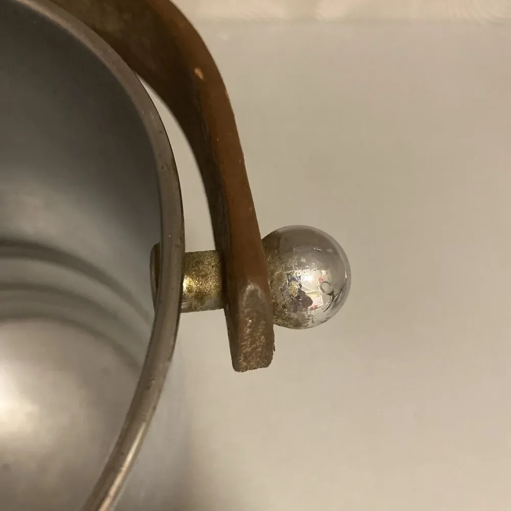 Vintage Manning Bowman Chrome Ice Bucket Wood Handle Meriden Conn.‎ U.S.A.